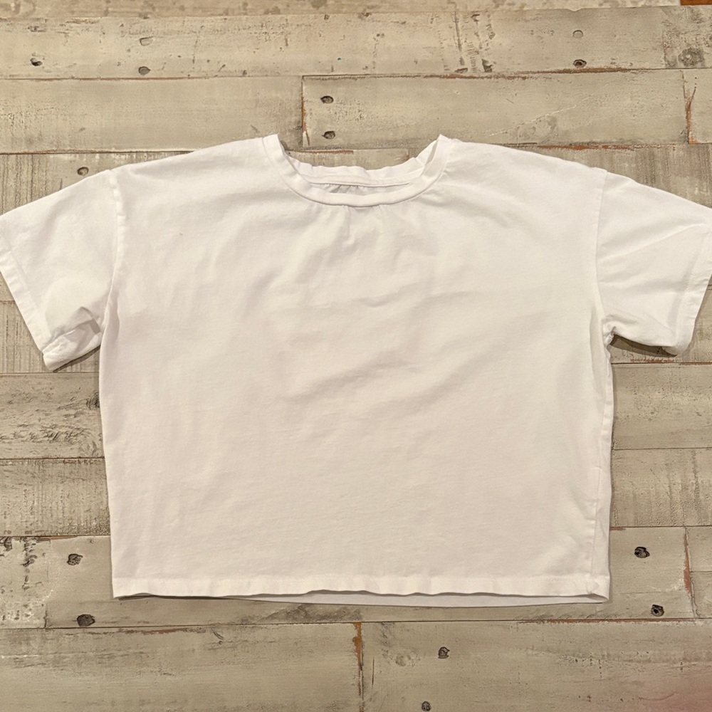 Women's White Boxy Crop Tee - Minimal Crewneck